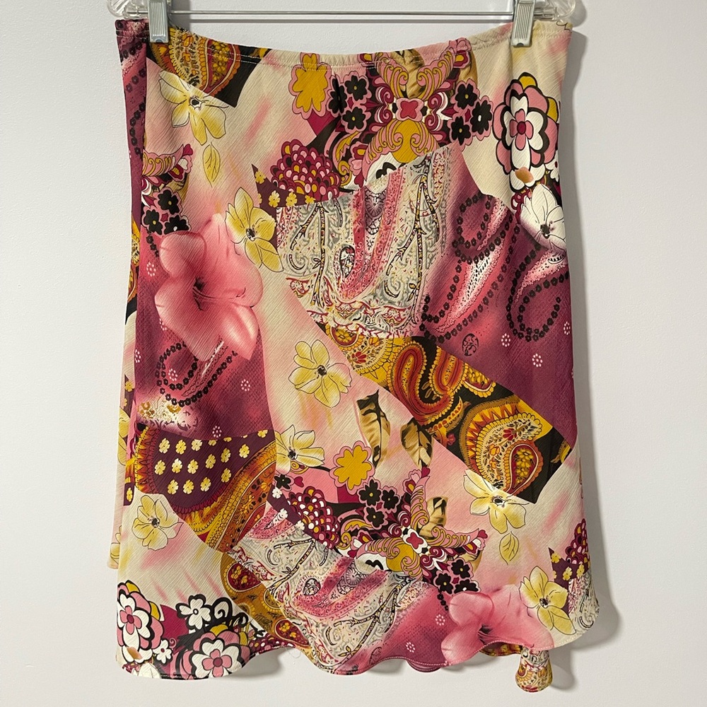 Vintage Baranda Y2K Floral Midi Skirt Muti Color Pink